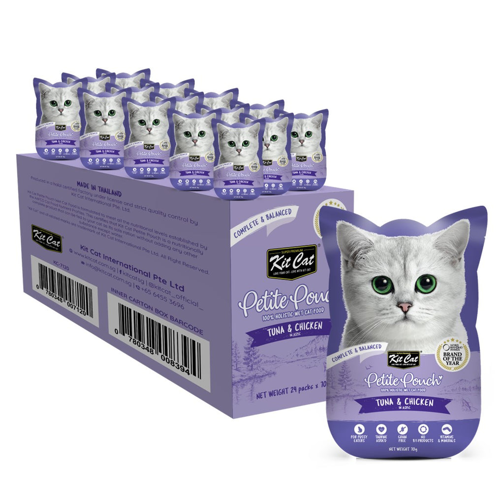 [CTN OF 24] Kit Cat Petite Pouch Complete & Balanced Wet Cat Food - Tuna & Chicken in Aspic (70g)