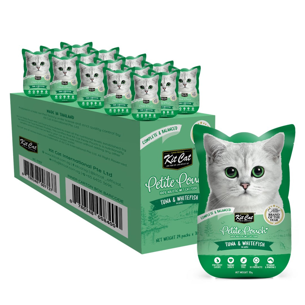 [CTN OF 24] Kit Cat Petite Pouch Complete & Balanced Wet Cat Food - Tuna & Whitefish in Aspic (70g)