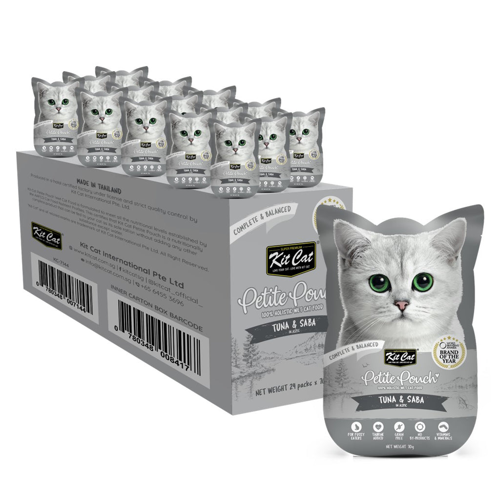 [CTN OF 24] Kit Cat Petite Pouch Complete & Balanced Wet Cat Food - Tuna & Saba in Aspic (70g)
