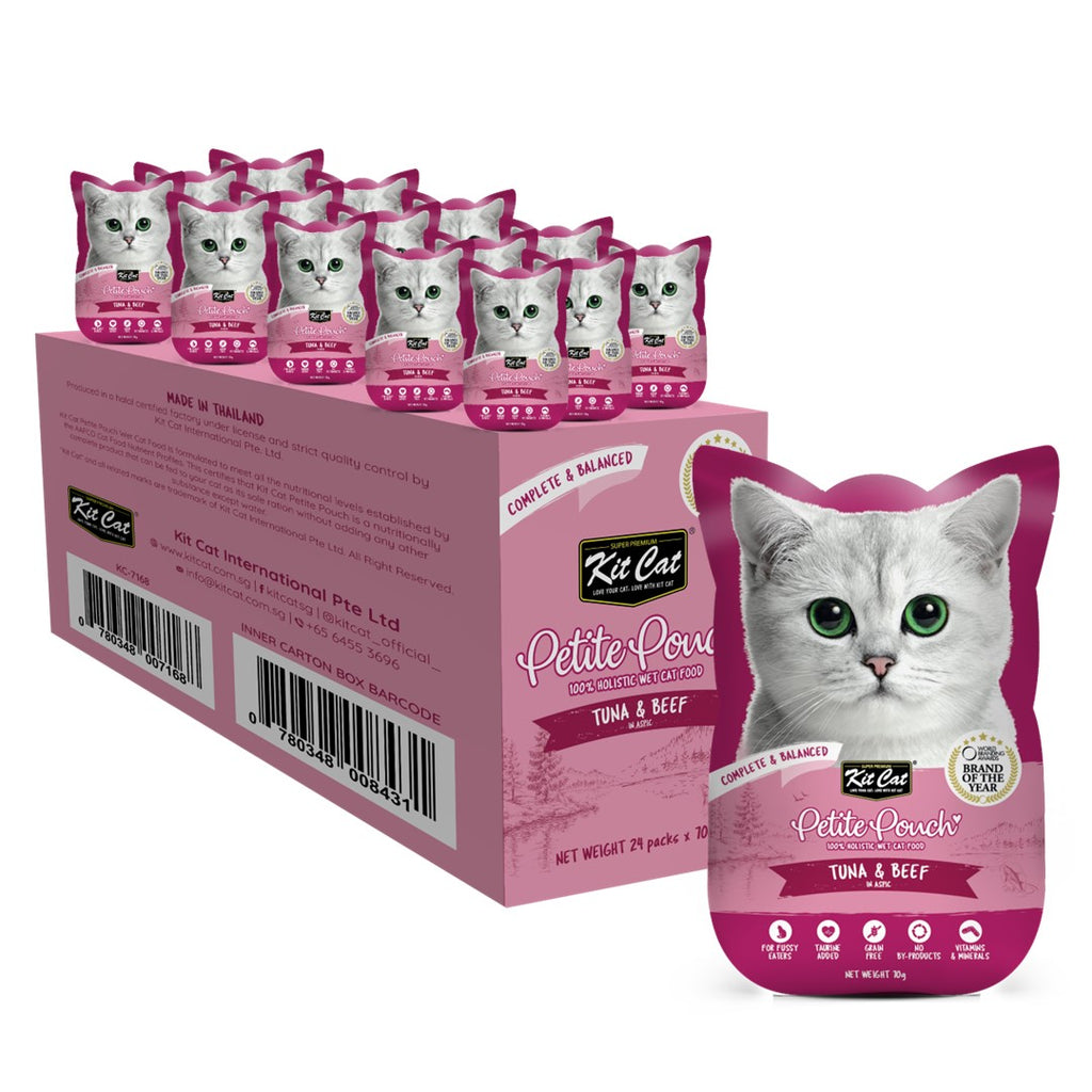 [CTN OF 24] Kit Cat Petite Pouch Complete & Balanced Wet Cat Food - Tuna & Beef in Aspic (70g)