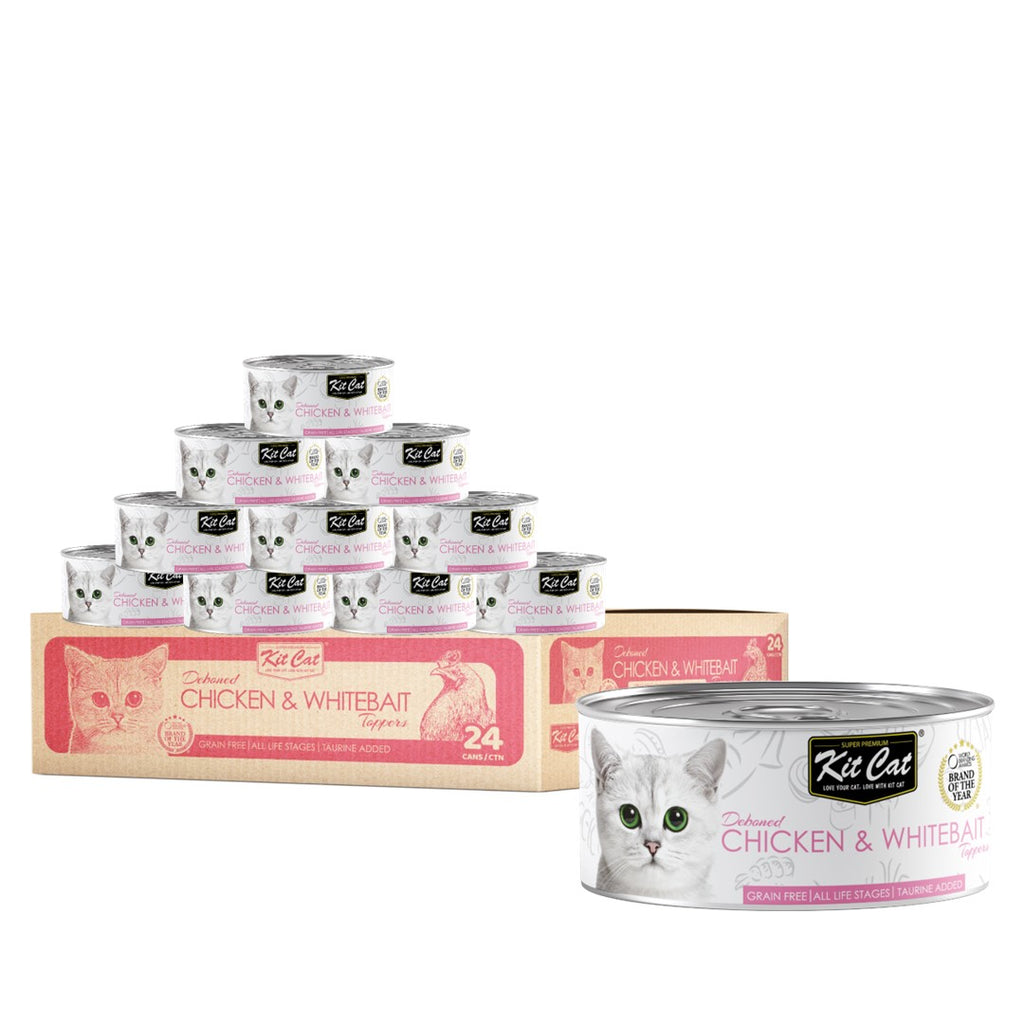 [CTN OF 24] Kit Cat Deboned Toppers Cat Canned Food - Chicken & Whitebait (80g)