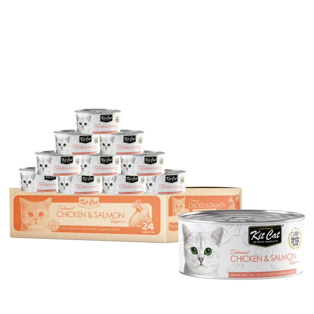 [CTN OF 24] Kit Cat Deboned Toppers Cat Canned Food - Chicken & Salmon Toppers (80g)