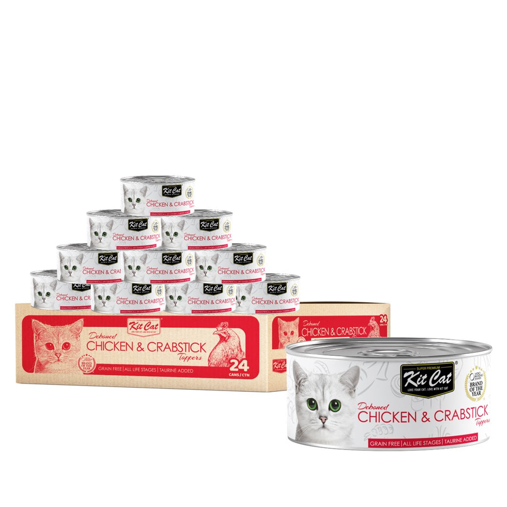 [CTN OF 24] Kit Cat Deboned Toppers Cat Canned Food - Chicken & Crabstick Toppers (80g)