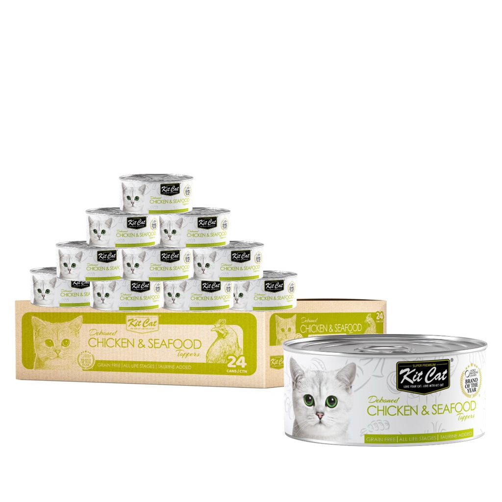 [CTN OF 24] Kit Cat Deboned Toppers Cat Canned Food - Chicken & Seafood (80g)
