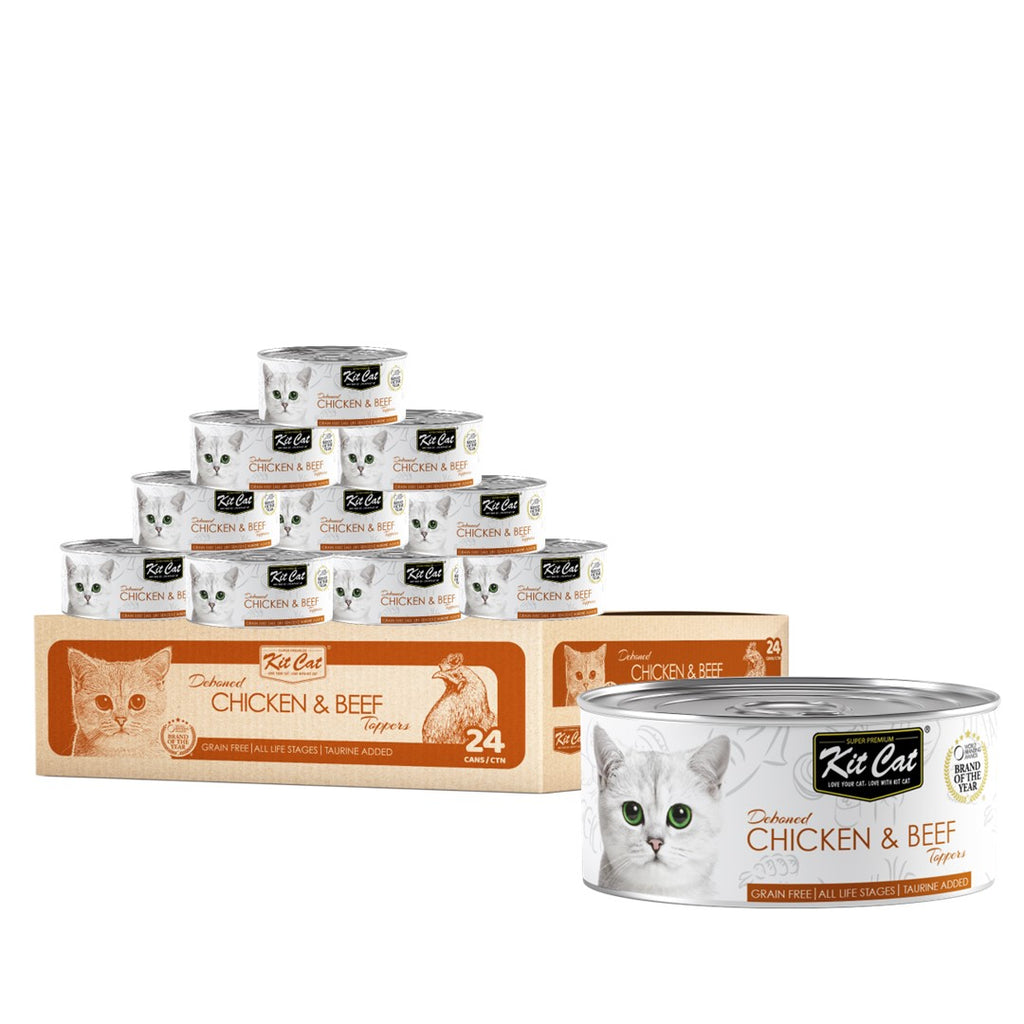 [CTN OF 24] Kit Cat Deboned Toppers Cat Canned Food - Chicken & Beef Toppers (80g)