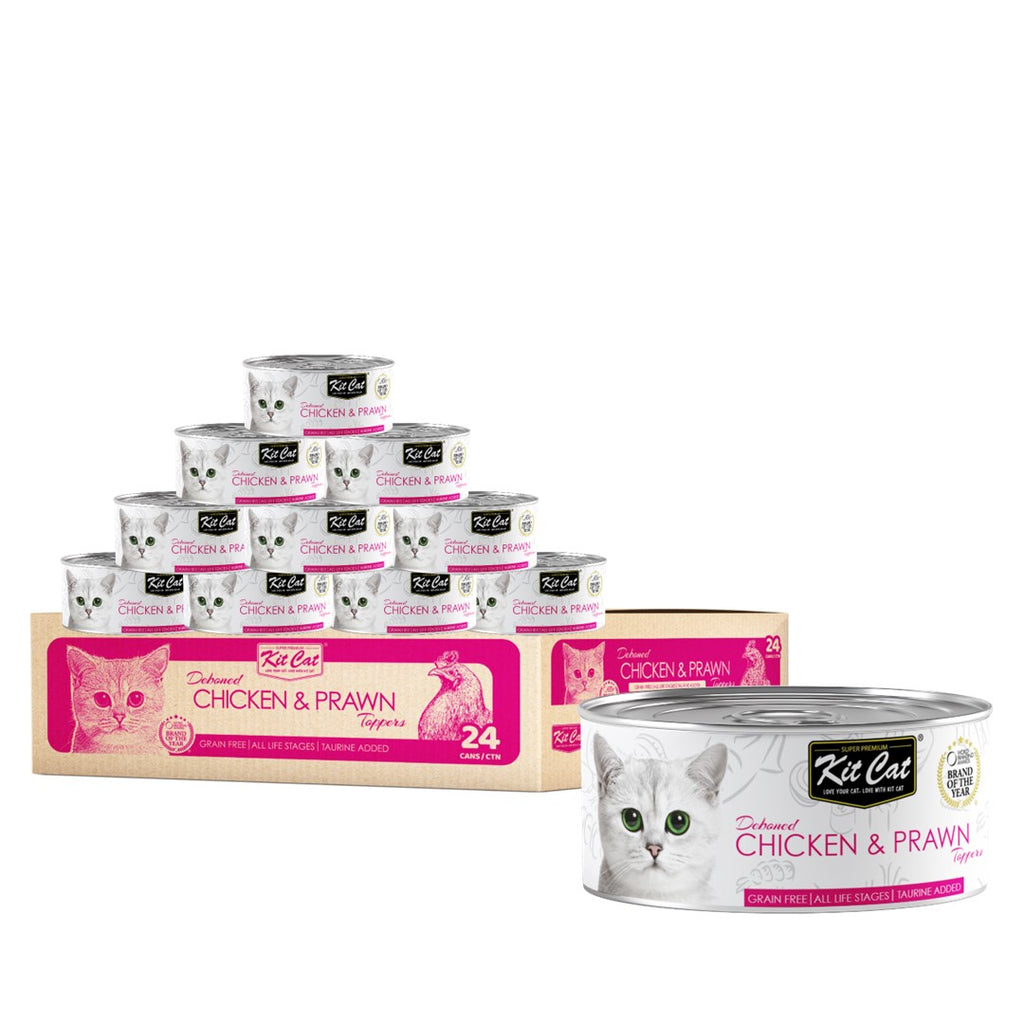 [CTN OF 24] Kit Cat Deboned Toppers Cat Canned Food - Chicken & Prawn Toppers (80g)