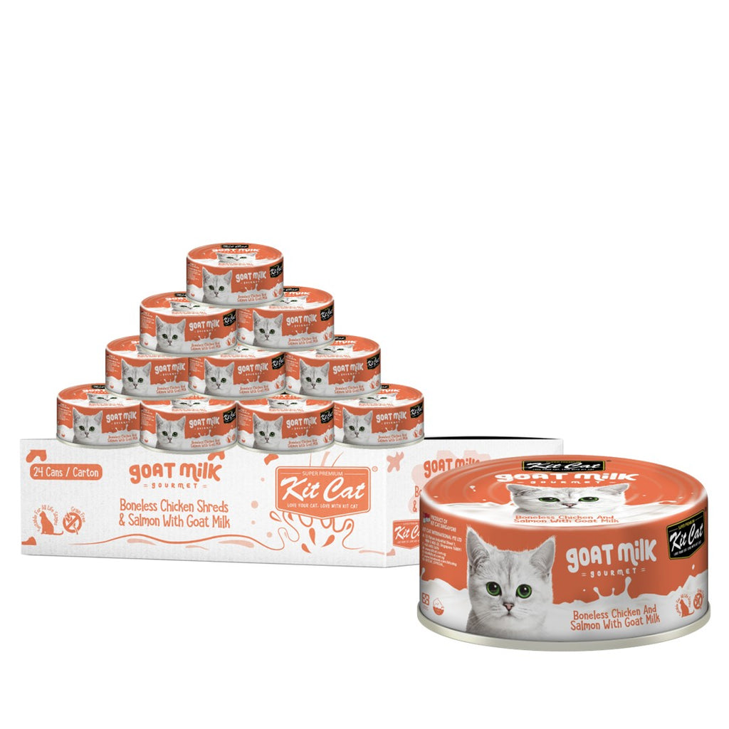 [CTN OF 24] Kit Cat Goat Milk Gourmet Canned Cat Food - Chicken & Salmon (70g)