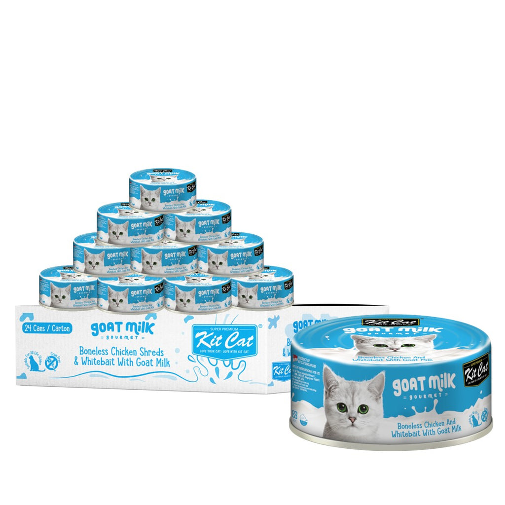 [CTN OF 24] Kit Cat Goat Milk Gourmet Canned Cat Food - Chicken & Whitebait (70g)