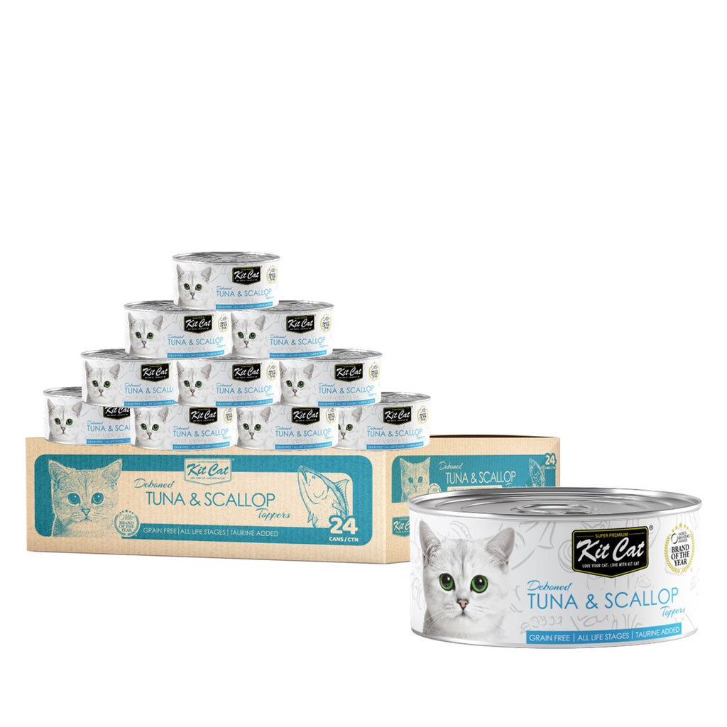 [CTN OF 24] Kit Cat Deboned Toppers Cat Canned Food - Tuna & Scallop Toppers (80g)