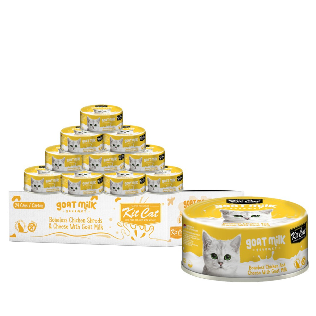 [CTN OF 24] Kit Cat Goat Milk Gourmet Canned Cat Food - Chicken & Cheese (70g)