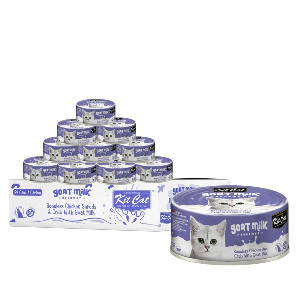 [CTN OF 24] Kit Cat Goat Milk Gourmet Canned Cat Food - Chicken & Crab (70g)