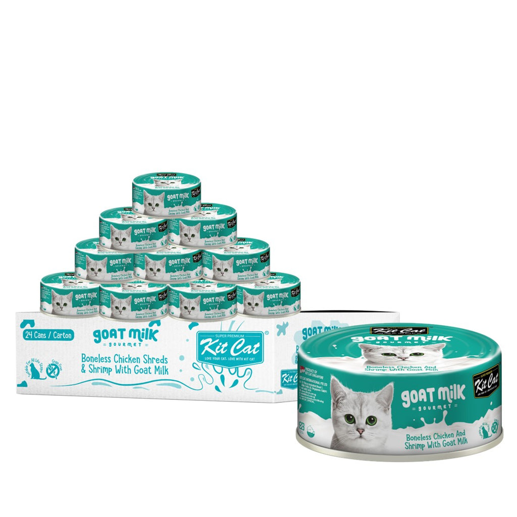 [CTN OF 24] Kit Cat Goat Milk Gourmet Canned Cat Food - Chicken & Shrimp (70g)