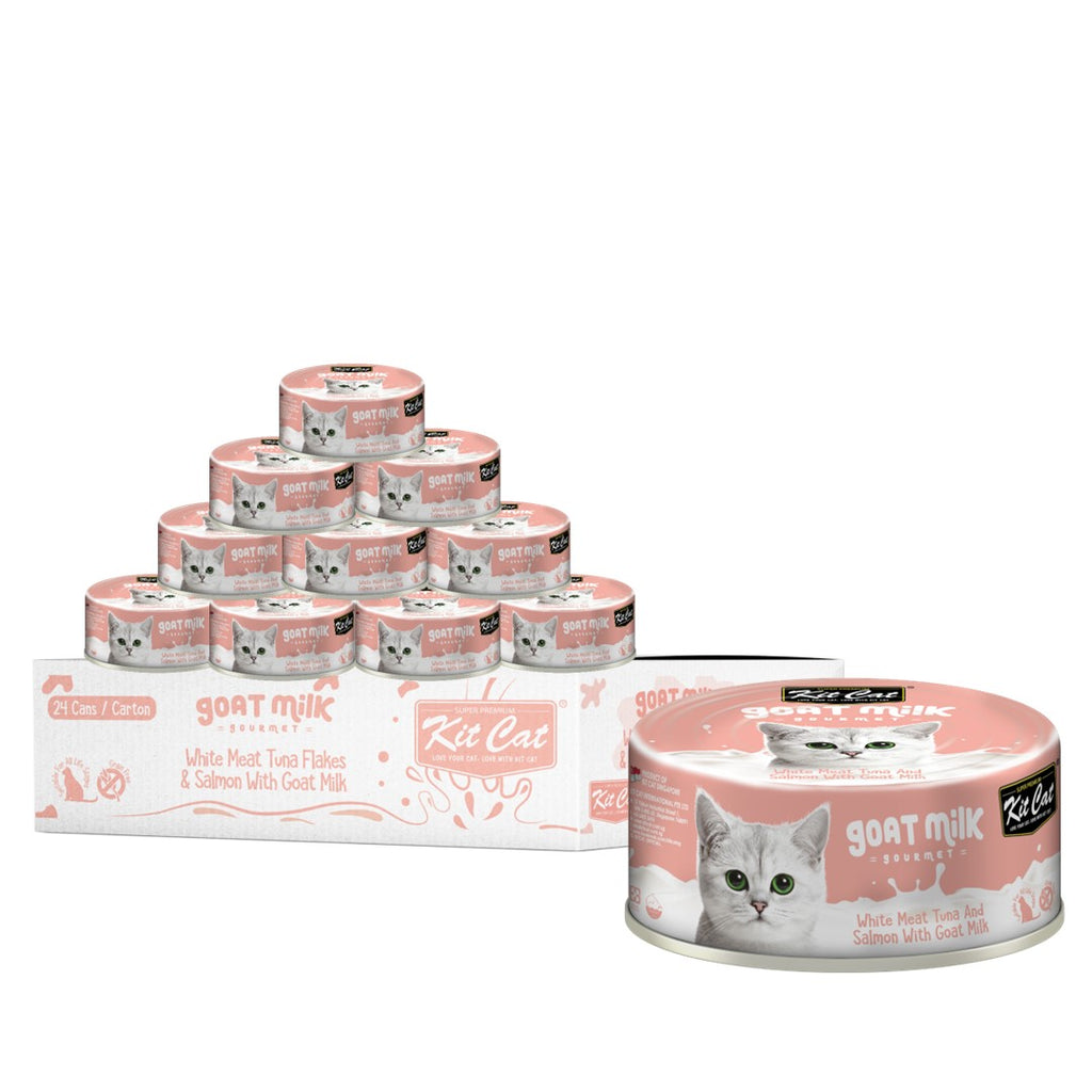 [CTN OF 24] Kit Cat Goat Milk Gourmet Canned Cat Food - Whitemeat Tuna Flakes & Salmon (70g)