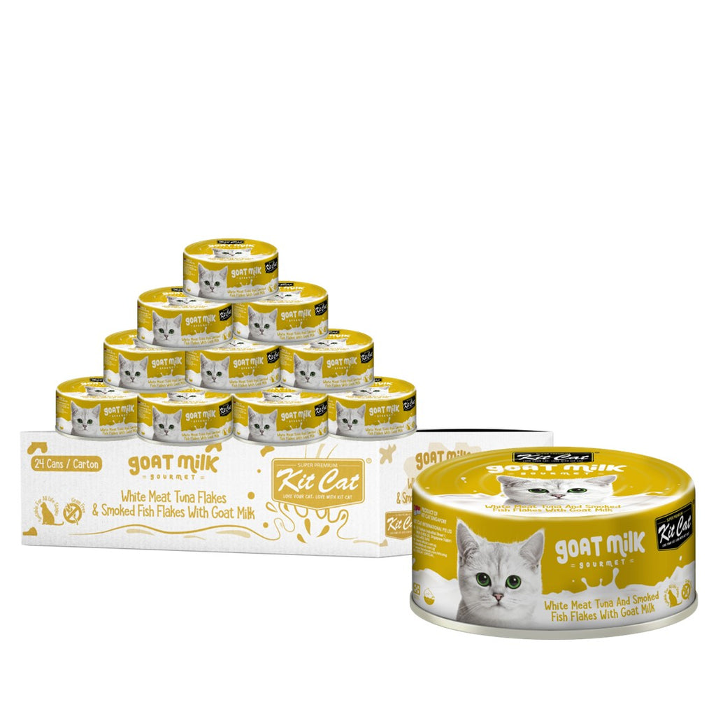 [CTN OF 24] Kit Cat Goat Milk Gourmet Canned Cat Food - Tuna & Smoked Fish Flakes (70g)