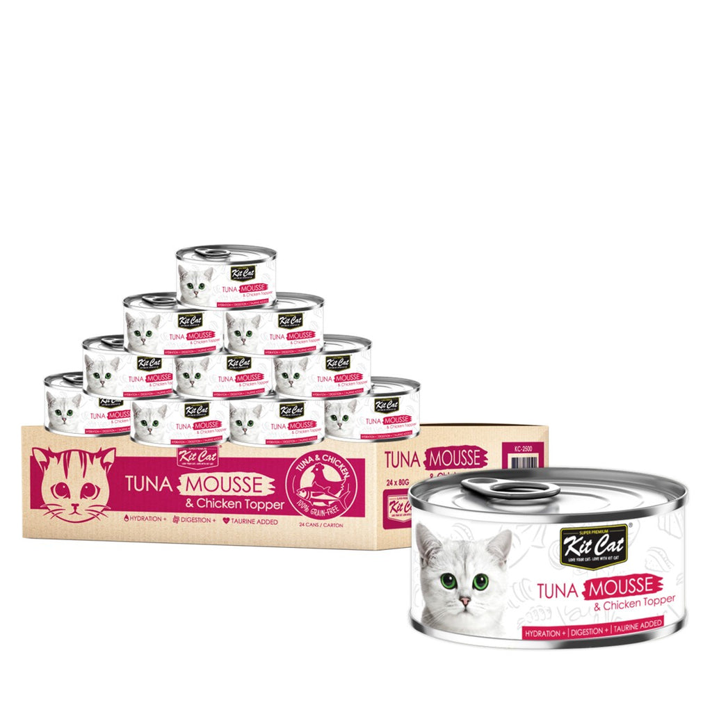 [CTN OF 24] Kit Cat Deboned Toppers Cat Canned Food - Tuna Mousse With Chicken (80g)