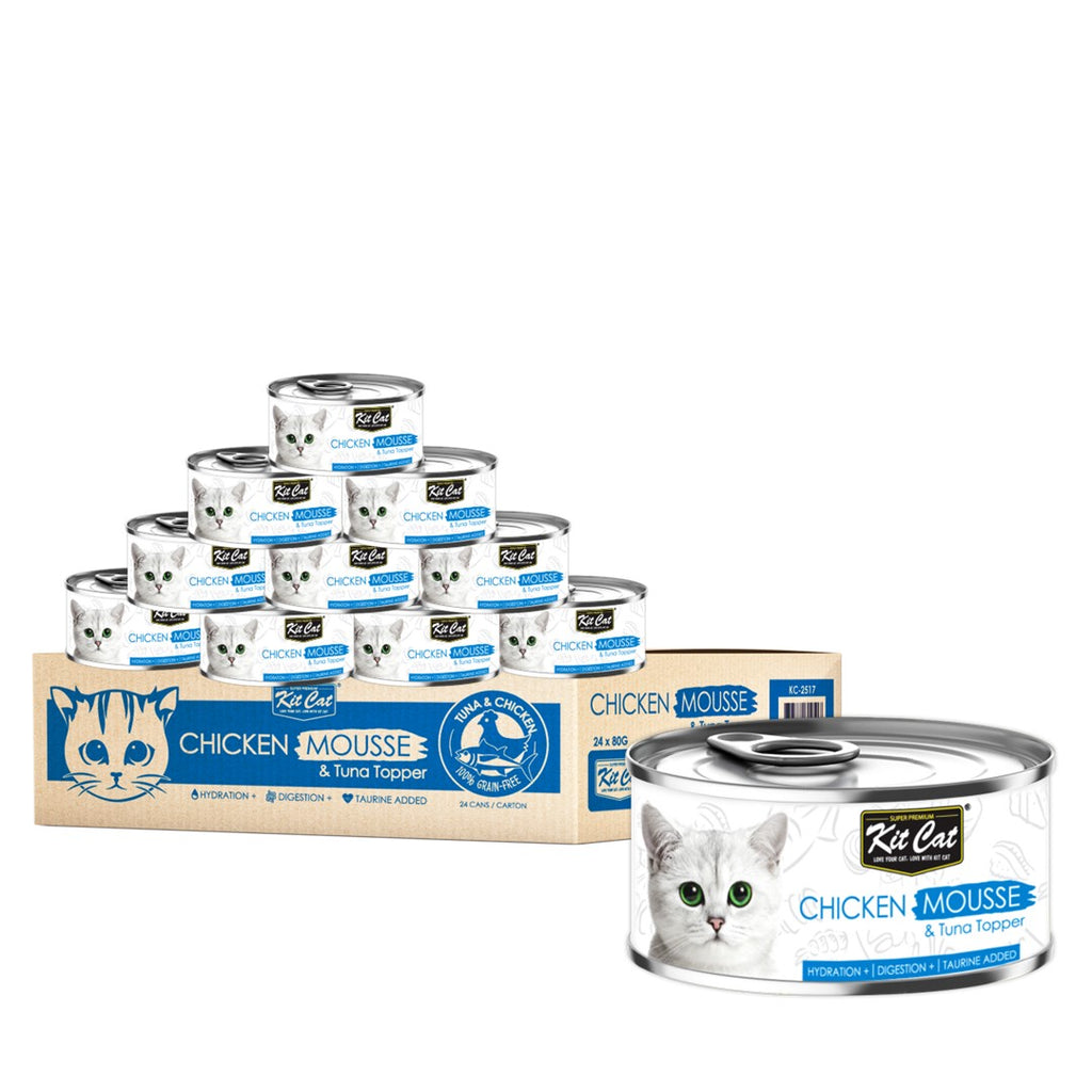[CTN OF 24] Kit Cat Deboned Toppers Cat Canned Food - Chicken Mousse With Tuna (80g)