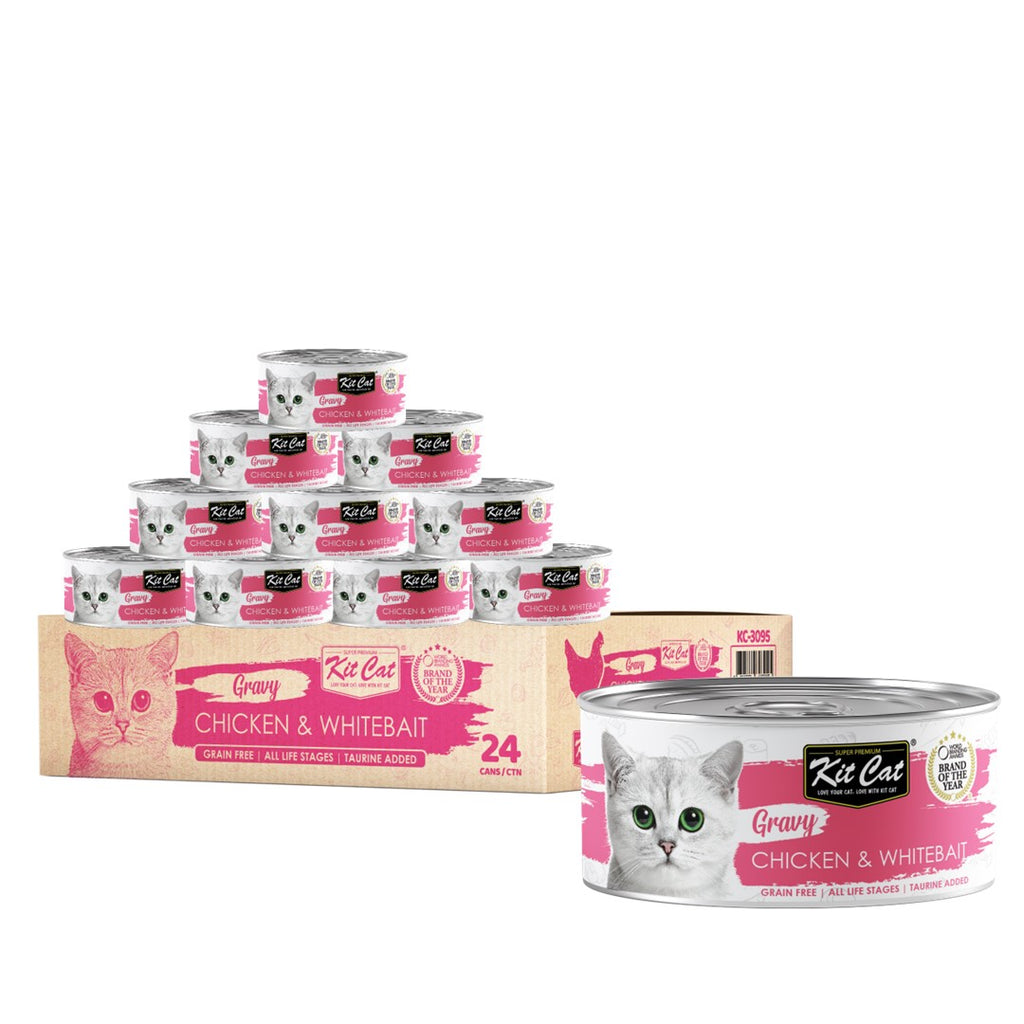 [CTN OF 24] Kit Cat Gravy Cat Canned Food - Chicken & Whitebait (70g)