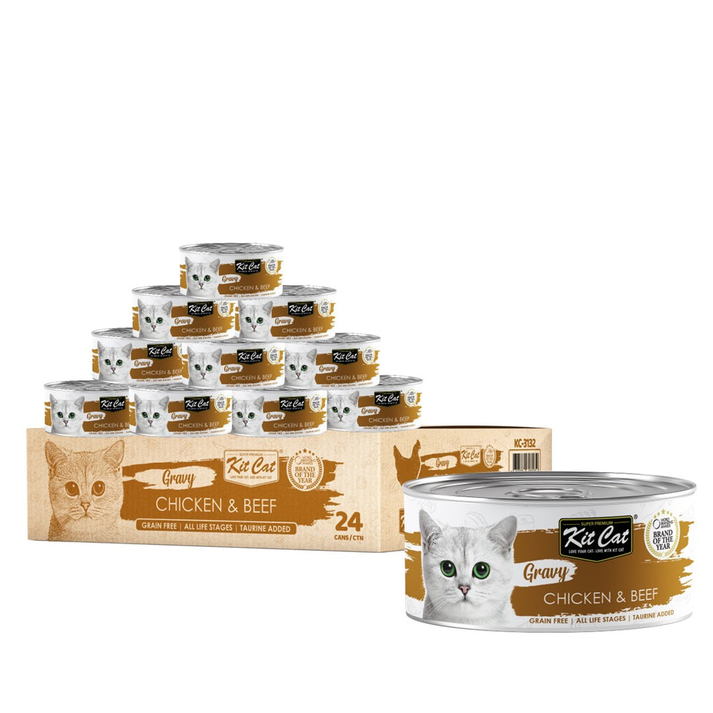 [CTN OF 24] Kit Cat Gravy Cat Canned Food - Chicken & Beef (70g)