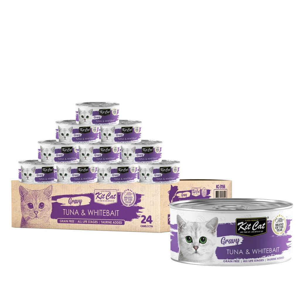[CTN OF 24] Kit Cat Gravy Cat Canned Food - Tuna & Whitebait (70g)