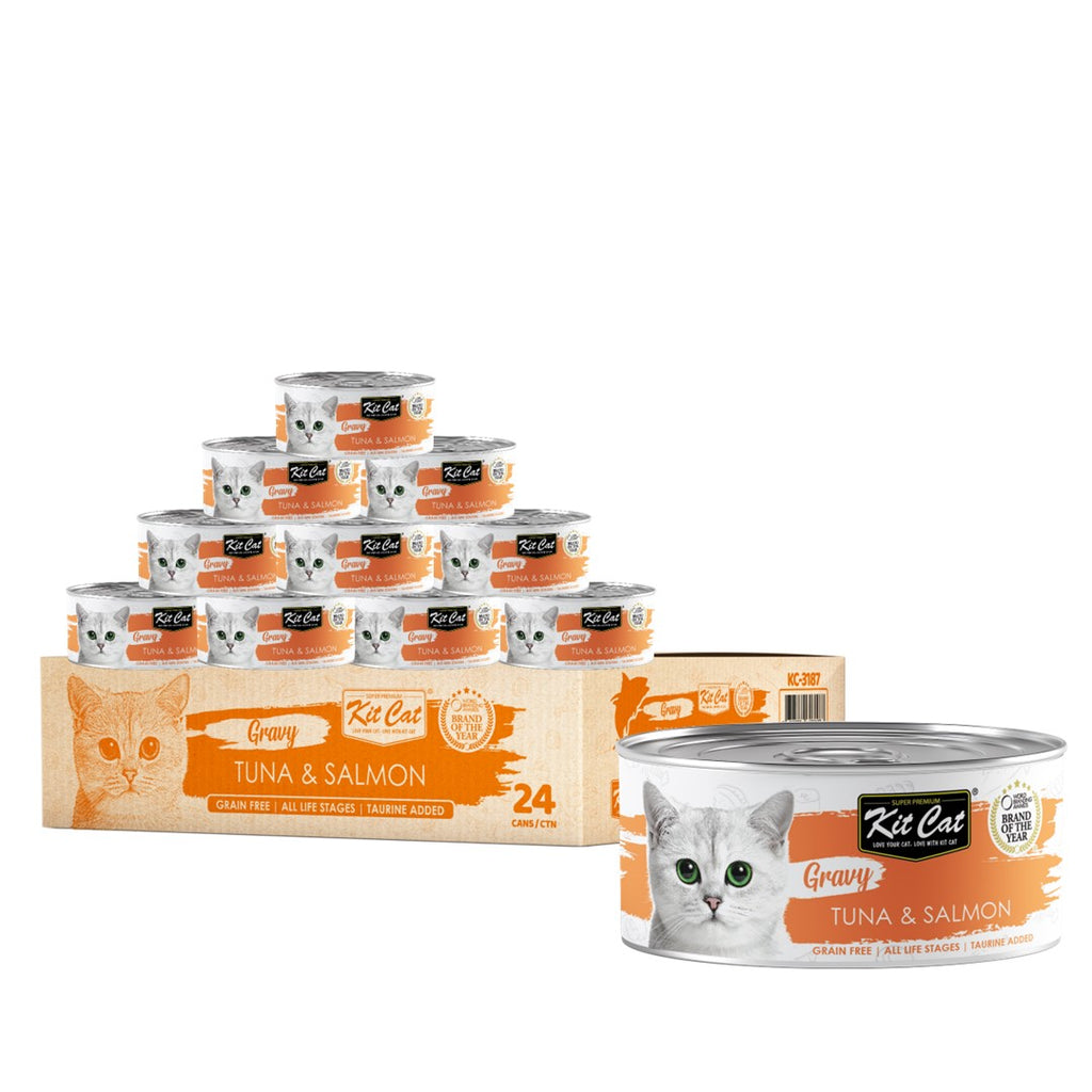 [CTN OF 24] Kit Cat Gravy Cat Canned Food - Tuna & Salmon (70g)