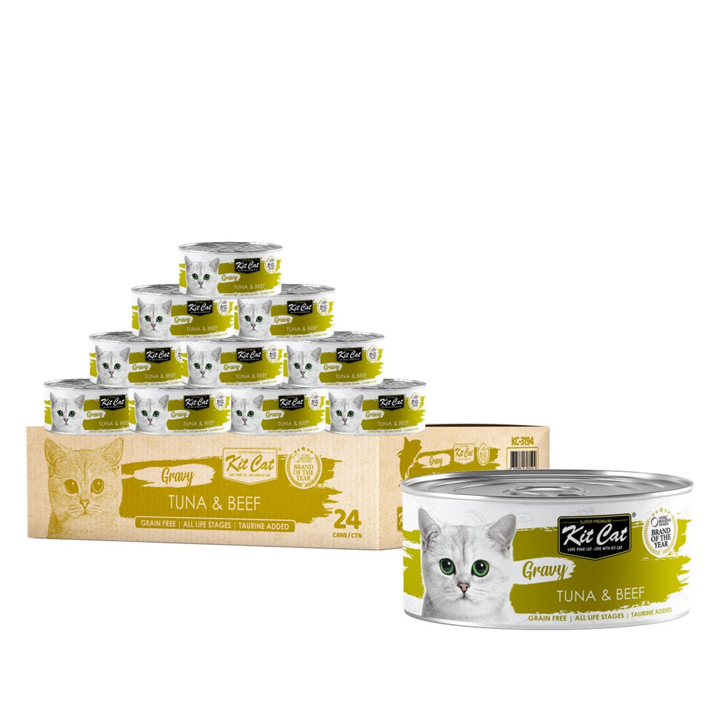 [CTN OF 24] Kit Cat Gravy Cat Canned Food - Tuna & Beef (70g)