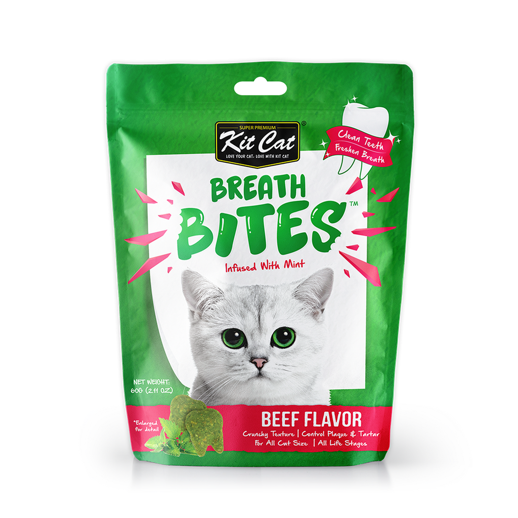 Kit Cat Breath Bites Dental Cat Treats - Beef (60g)