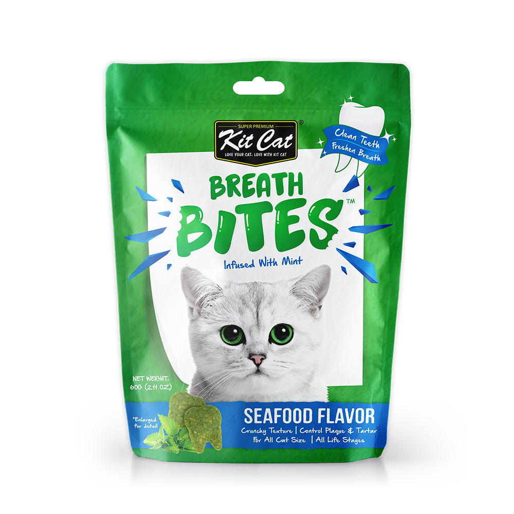 [CTN of 12] Kit Cat Breath Bites Dental Cat Treats - Seafood (60g)