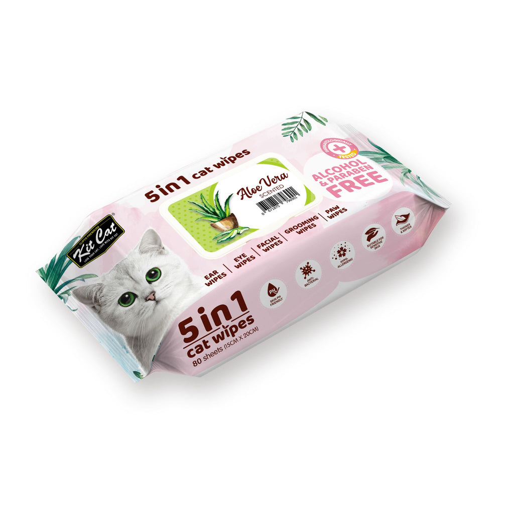 [CTN OF 12] Kit Cat 5 in 1 Cat Wipes - Aloe Vera (12x80pcs) | Paraben & Alcohol Free[CTN OF 12] Kit Cat 5 in 1 Cat Wipes - Aloe Vera (12x80pcs) | Paraben & Alcohol Free