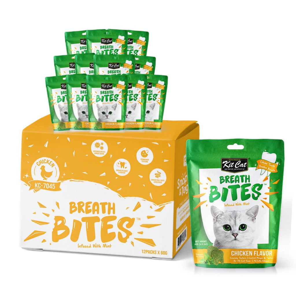[CTN of 12] Kit Cat Breath Bites Dental Cat Treats - Chicken (60g)