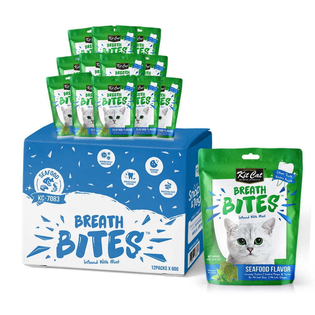 [CTN of 12] Kit Cat Breath Bites Dental Cat Treats - Seafood (60g)