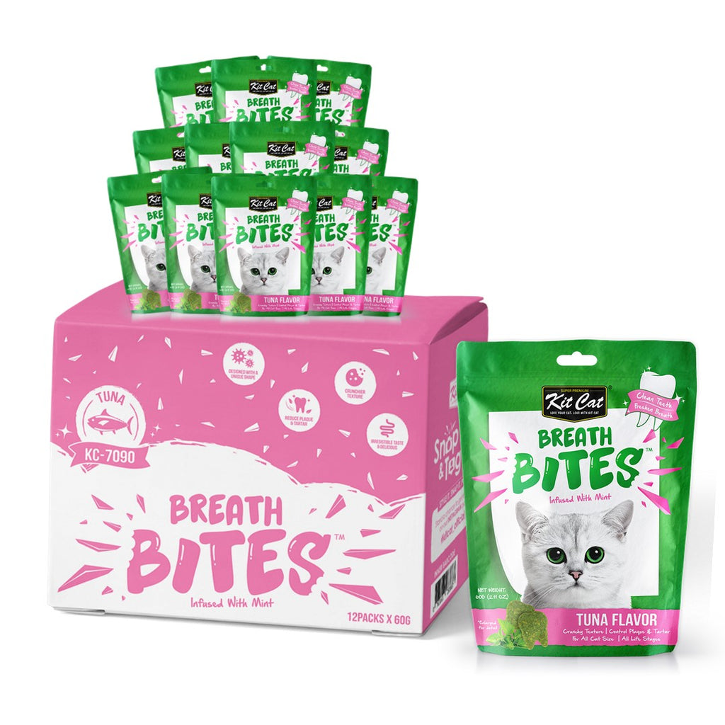 [CTN of 12] Kit Cat Breath Bites Dental Cat Treats - Tuna (60g)