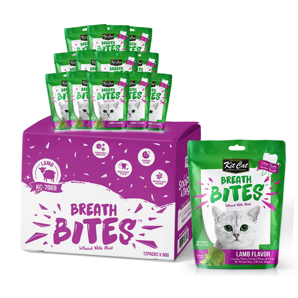 [CTN of 12] Kit Cat Breath Bites Dental Cat Treats - Lamb (60g)