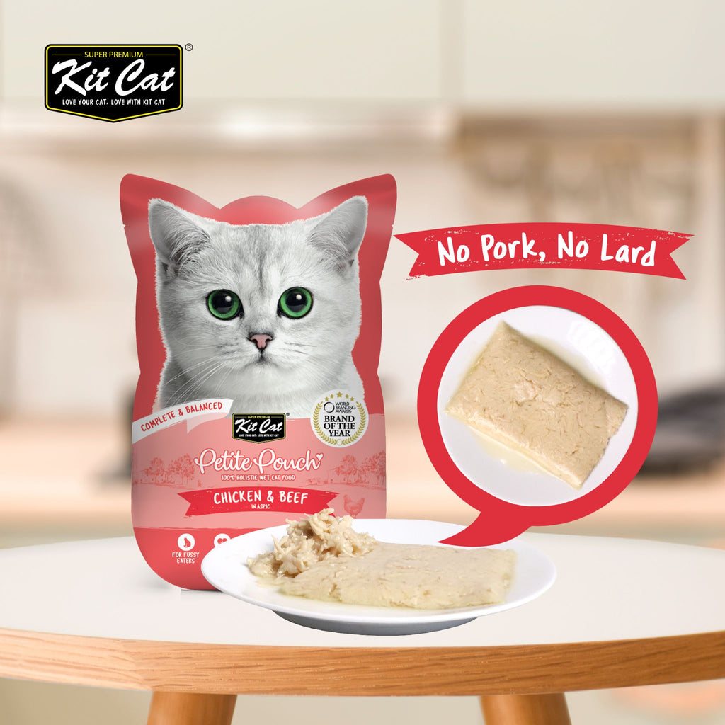 [CTN OF 24] Kit Cat Petite Pouch Complete & Balanced Wet Cat Food - Chicken & Beef in Aspic (70g)
