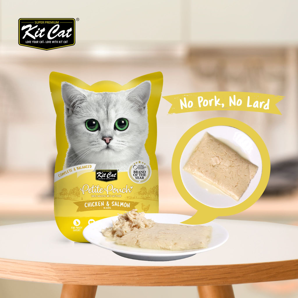 Kit Cat Petite Pouch Complete & Balanced Wet Cat Food - Chicken & Salmon in Aspic (70g)