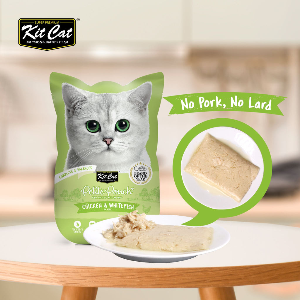 [CTN OF 24] Kit Cat Petite Pouch Complete & Balanced Wet Cat Food - Chicken & Whitefish in Aspic (70g)