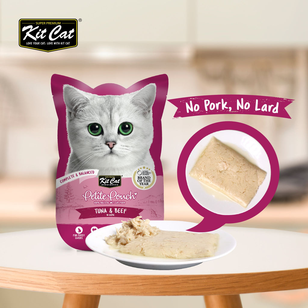 [CTN OF 24] Kit Cat Petite Pouch Complete & Balanced Wet Cat Food - Tuna & Beef in Aspic (70g)