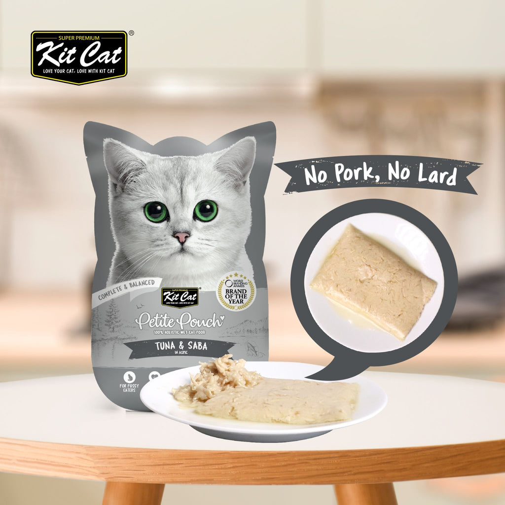 [CTN OF 24] Kit Cat Petite Pouch Complete & Balanced Wet Cat Food - Tuna & Saba in Aspic (70g)