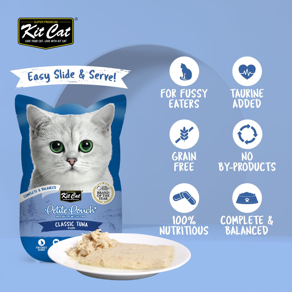 [CTN OF 24] Kit Cat Petite Pouch Complete & Balanced Wet Cat Food - Classic Tuna in Aspic (70g)