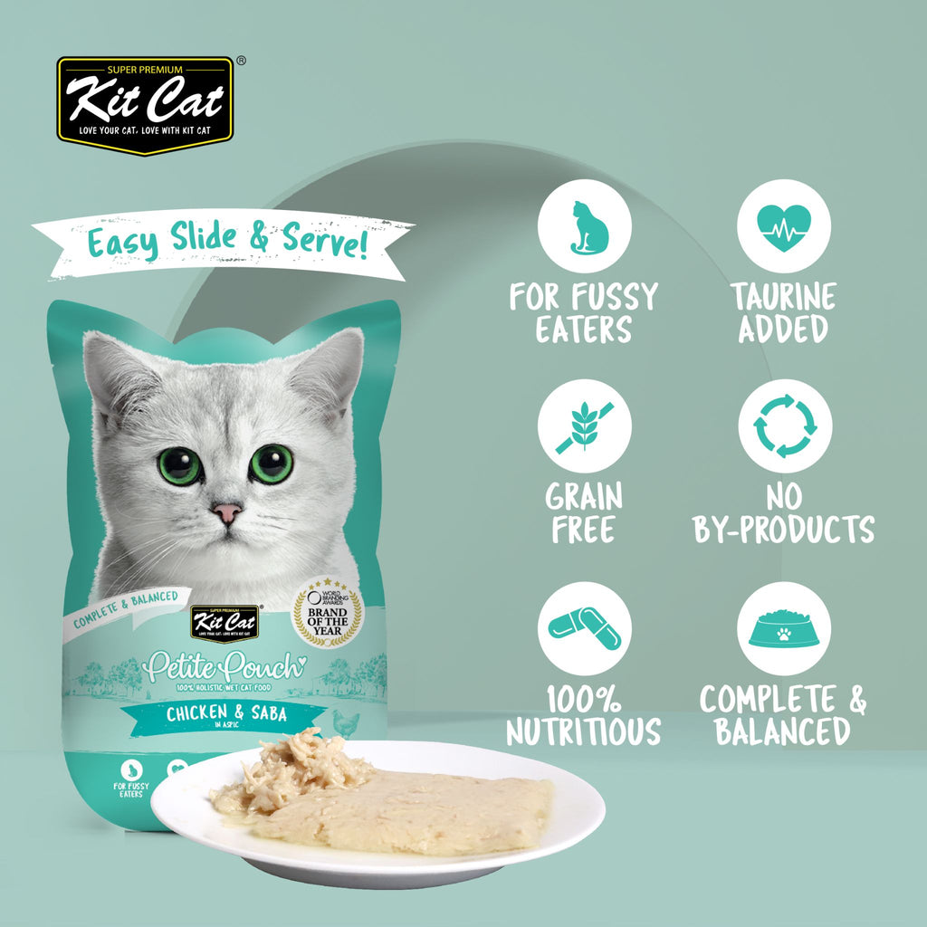 Kit Cat Petite Pouch Complete & Balanced Wet Cat Food - Chicken & Saba in Aspic (70g)