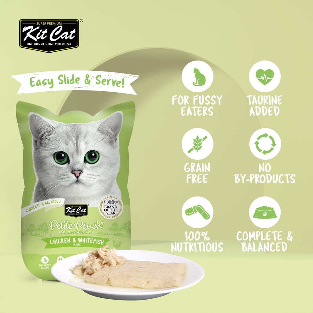 [CTN OF 24] Kit Cat Petite Pouch Complete & Balanced Wet Cat Food - Chicken & Whitefish in Aspic (70g)