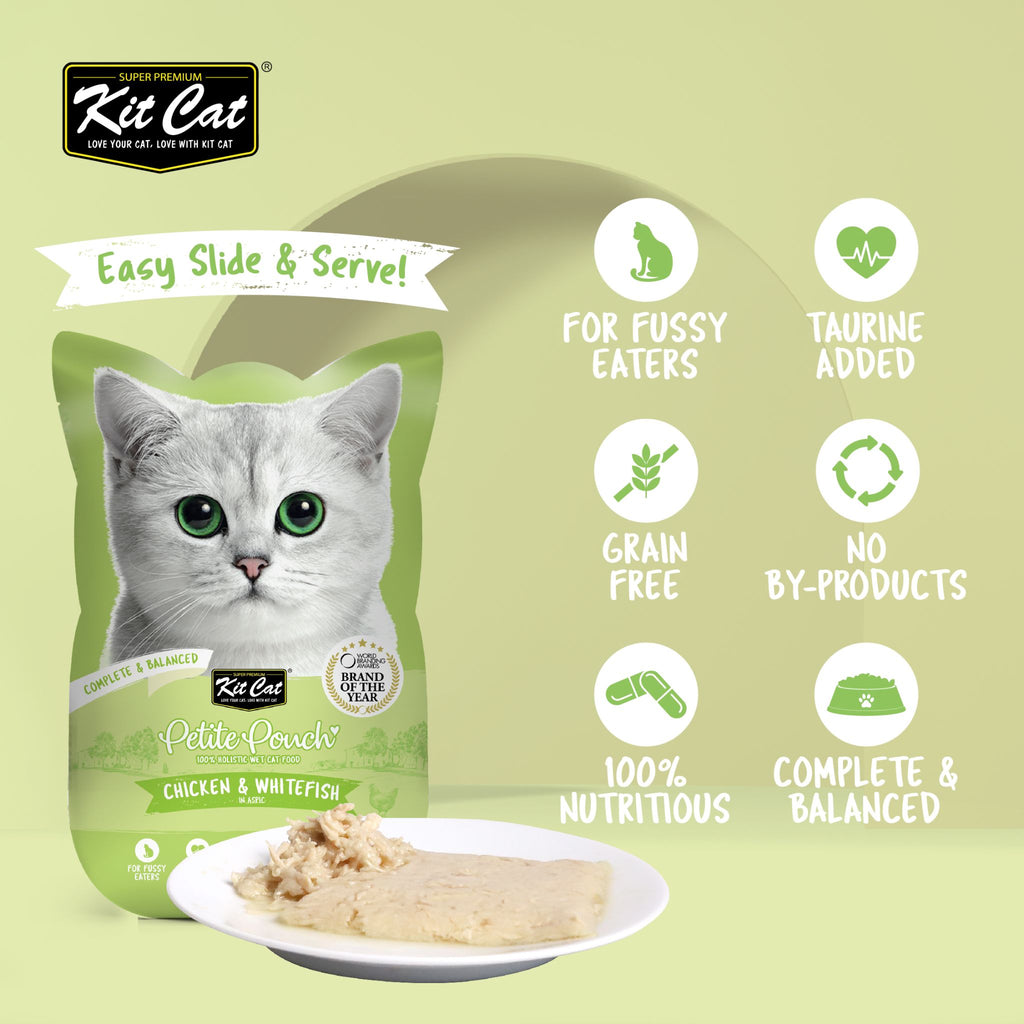 Kit Cat Petite Pouch Complete & Balanced Wet Cat Food - Chicken & Whitefish in Aspic (70g)