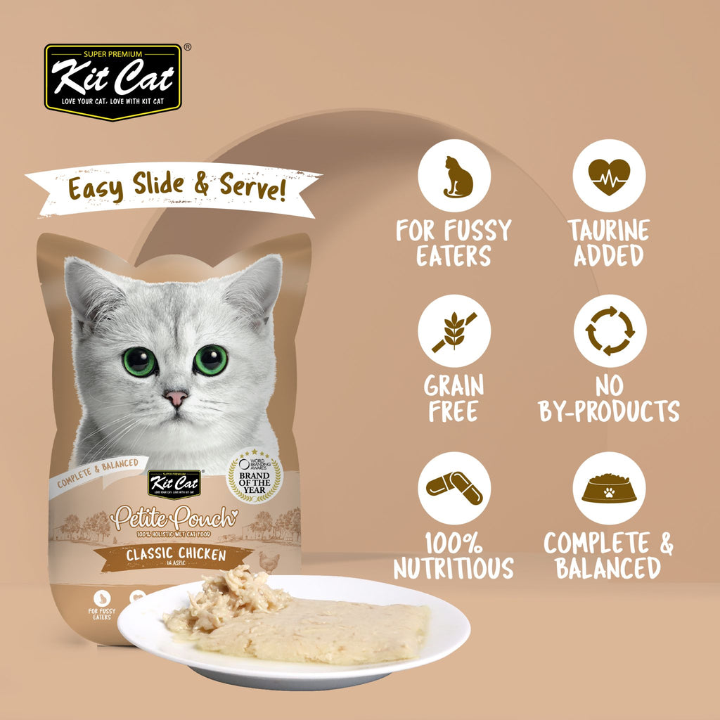 Kit Cat Petite Pouch Complete & Balanced Wet Cat Food - Classic Chicken in Aspic (70g)
