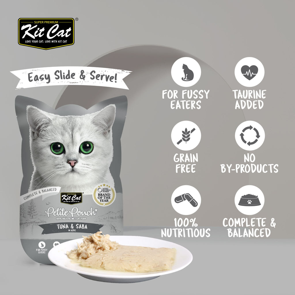 Kit Cat Petite Pouch Complete & Balanced Wet Cat Food - Tuna & Saba in Aspic (70g)