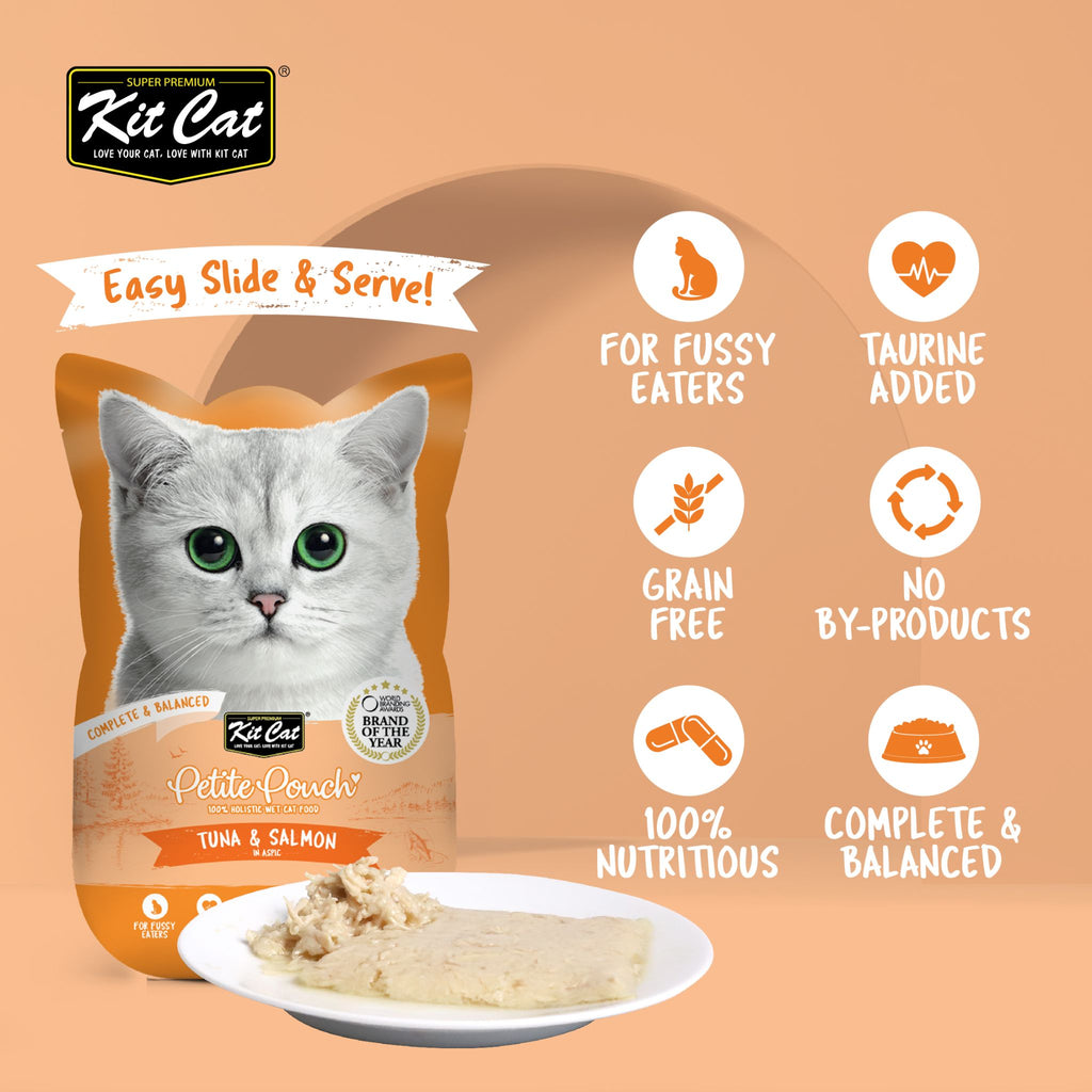 [CTN OF 24] Kit Cat Petite Pouch Complete & Balanced Wet Cat Food - Tuna & Salmon in Aspic (70g)