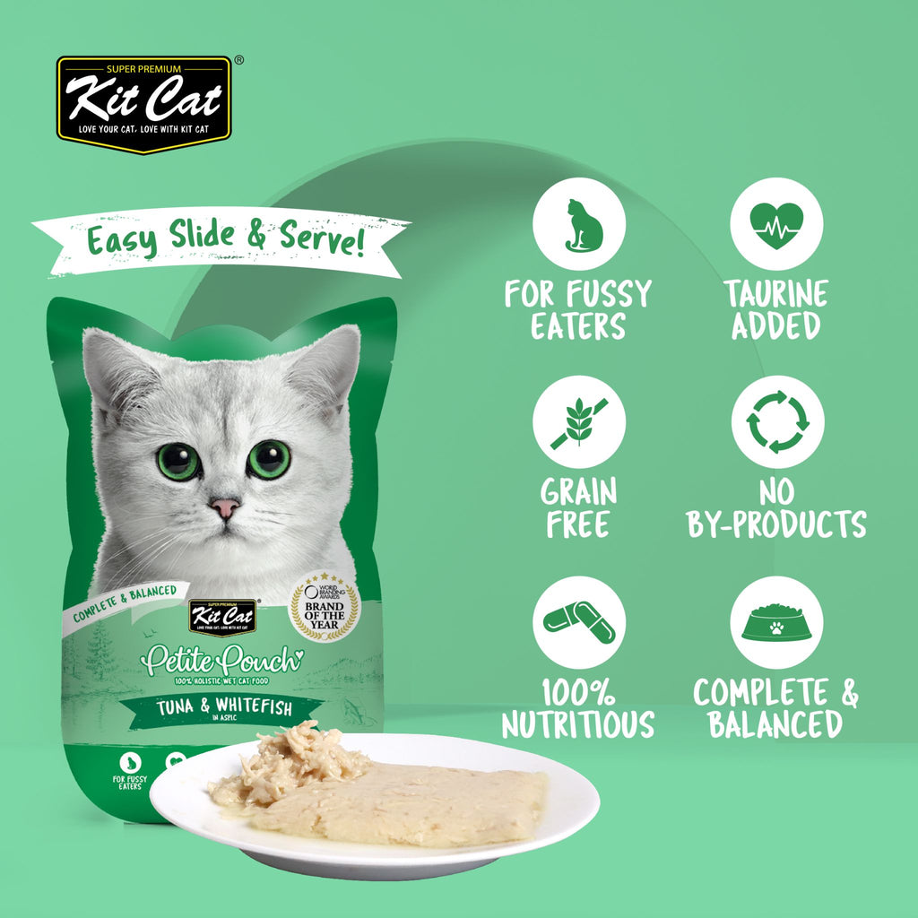 Kit Cat Petite Pouch Complete & Balanced Wet Cat Food - Tuna & Whitefish in Aspic (70g)