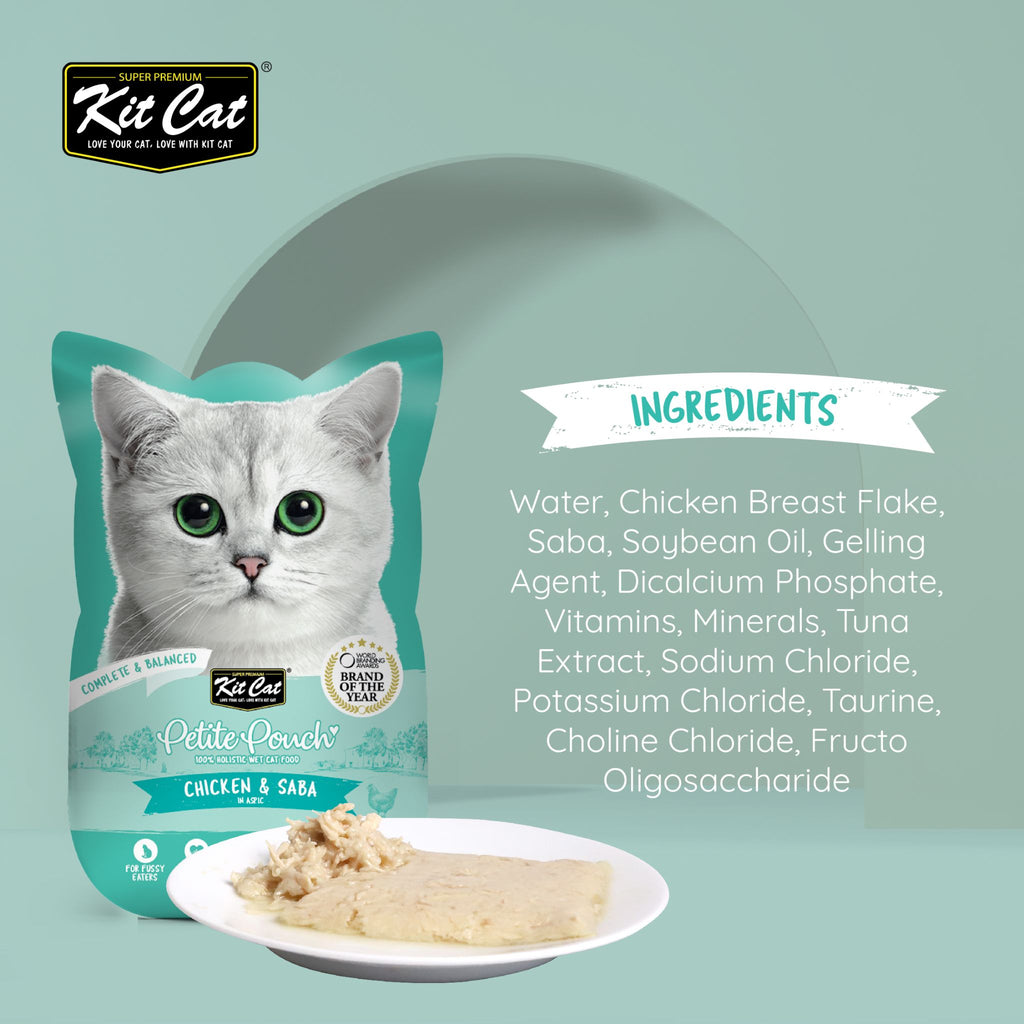 Kit Cat Petite Pouch Complete & Balanced Wet Cat Food - Chicken & Saba in Aspic (70g)