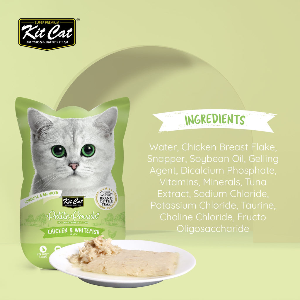 [CTN OF 24] Kit Cat Petite Pouch Complete & Balanced Wet Cat Food - Chicken & Whitefish in Aspic (70g)