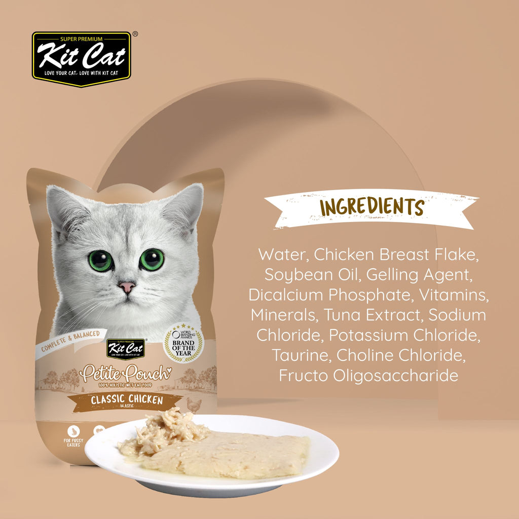 Kit Cat Petite Pouch Complete & Balanced Wet Cat Food - Classic Chicken in Aspic (70g)