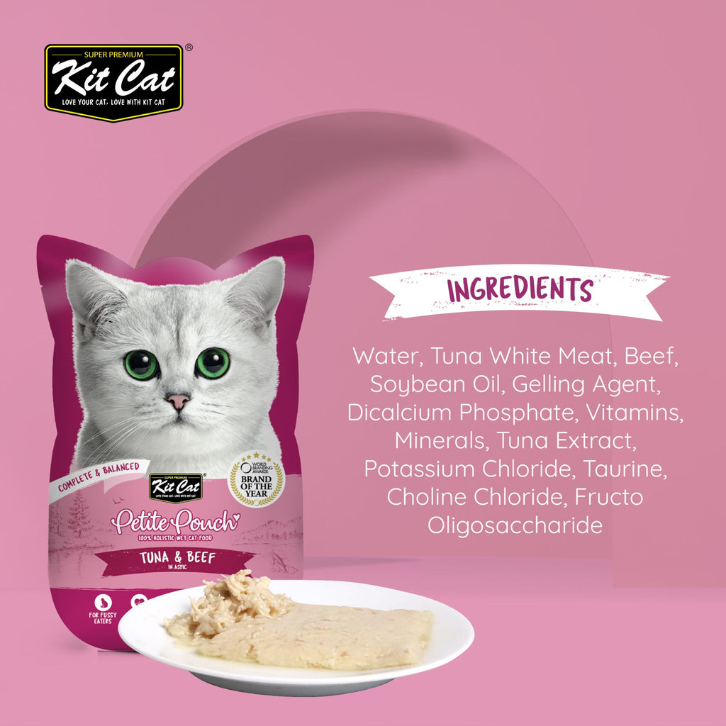 Kit Cat Petite Pouch Complete & Balanced Wet Cat Food - Tuna & Beef in Aspic (70g)