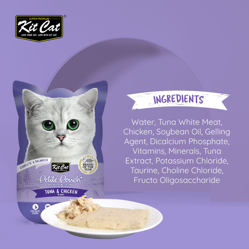 [CTN OF 24] Kit Cat Petite Pouch Complete & Balanced Wet Cat Food - Tuna & Chicken in Aspic (70g)